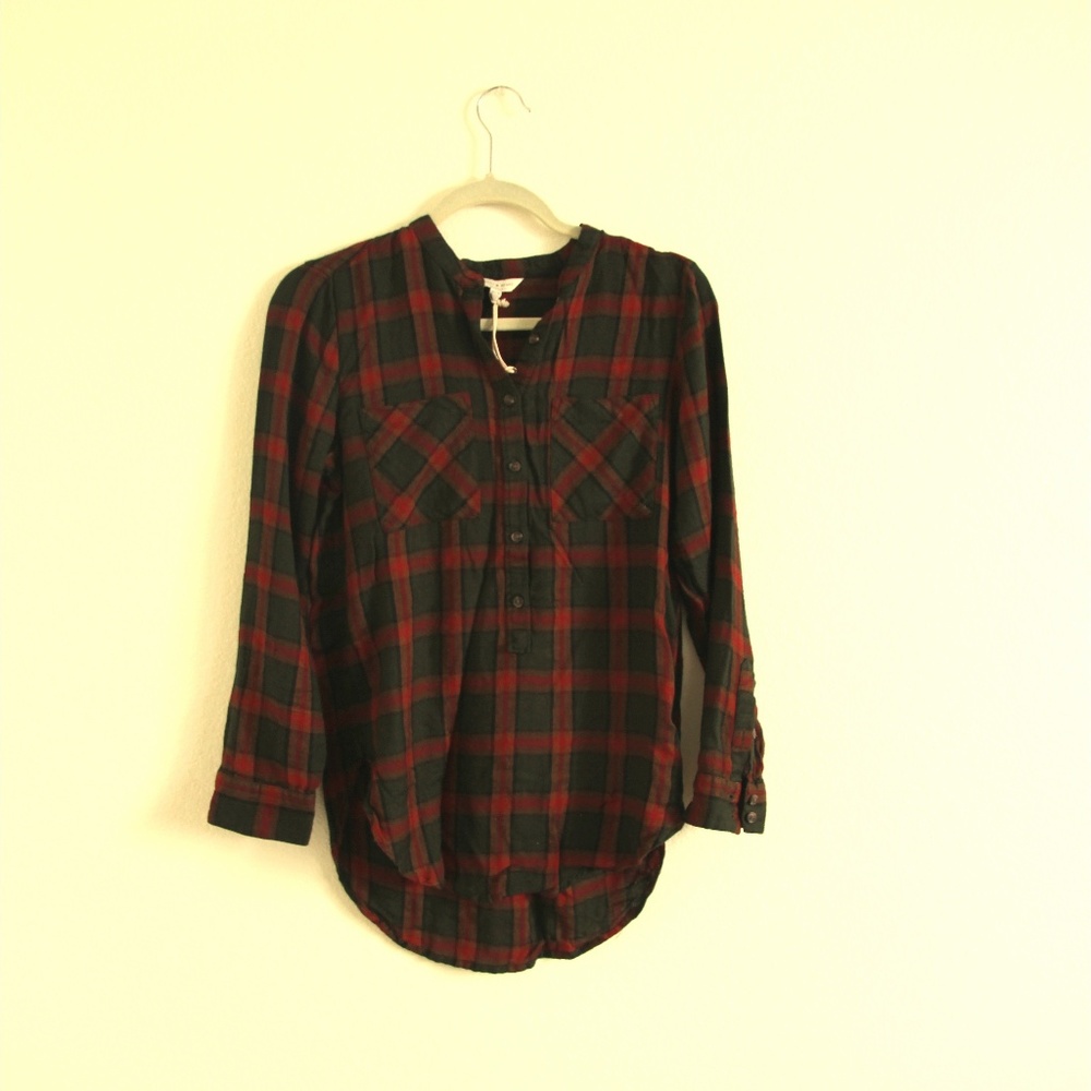Button Up Plaid Multi Top